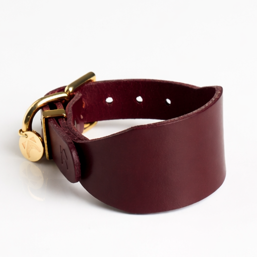 oxblood leather sight hound collar on a white background