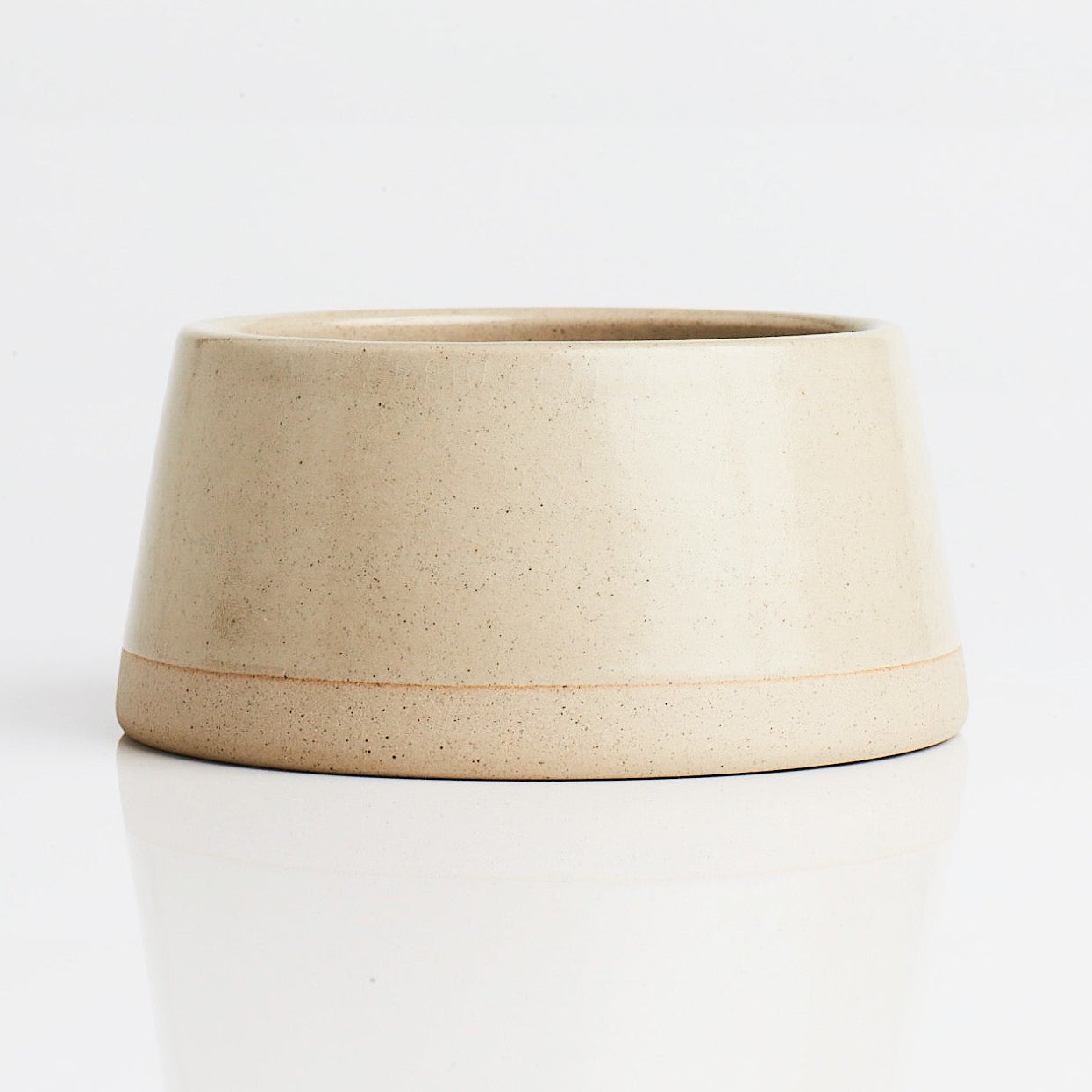 clear sandstone dog water bowl on a white background